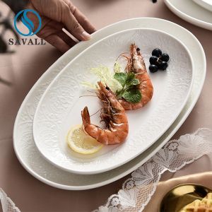 Buy cheap 10 Cream White Porcelain Appetizer Plates Shabby Chic Savall Porcelain Oval Plates from wholesalers