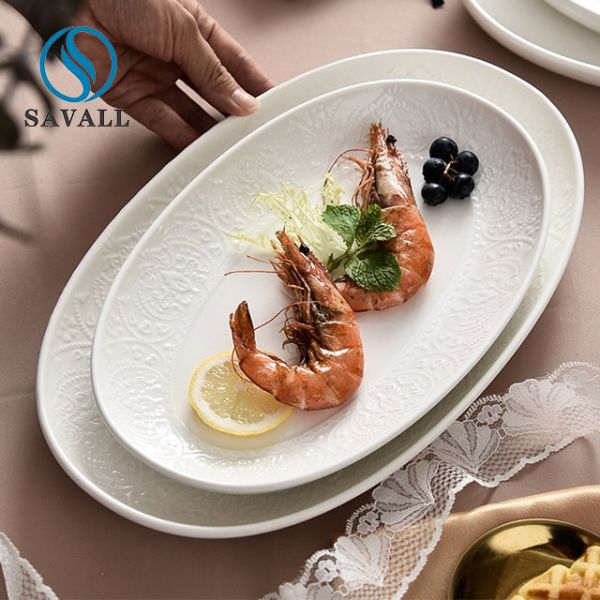 Buy cheap 10" Cream White Porcelain Appetizer Plates Shabby Chic Savall Porcelain Oval Plates from wholesalers