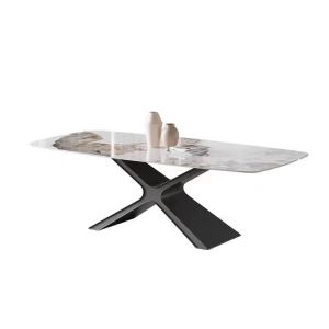 X Shape Simple Modern Design Home Furniture Marble Top Dining Table Set Black