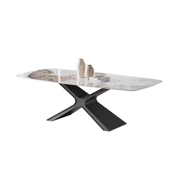 X Shape Simple Modern Design Home Furniture Marble Top Dining Table Set Black