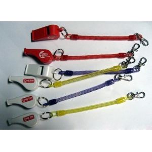 Buy cheap New Style Slim Expanding Safety Lanyard Spring Coil Cable w/Snap Hook&Plastic Whistle Alert Key Chain from wholesalers