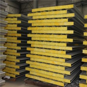 Buy cheap 1150-50-0.6mm galvanized steel up and 0.326mm geywhite down glass wool sandwich panel from wholesalers