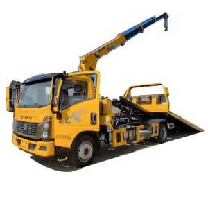Buy cheap Lowest Price HOWO 4X2 Floor-standing Flatbed Body With 5 Tons Crane Tow Wrecker Truck for Car Accident from wholesalers