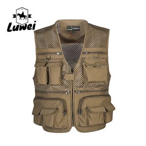 Buy cheap Custom Design Zip Black Utility Outdoor Workwear Journalist Multi-pocket Sleeveless Fishing Men Vest with Mesh from wholesalers
