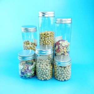 China 65mm Plastic Screw Cap Jars For Snack Beans Salt on sale