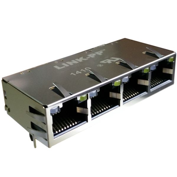 Quality 08261D4TM1-F POE RJ45 Connector Quad Port 1x4 Gigabit Magjack 10/100/1000 Lan for sale