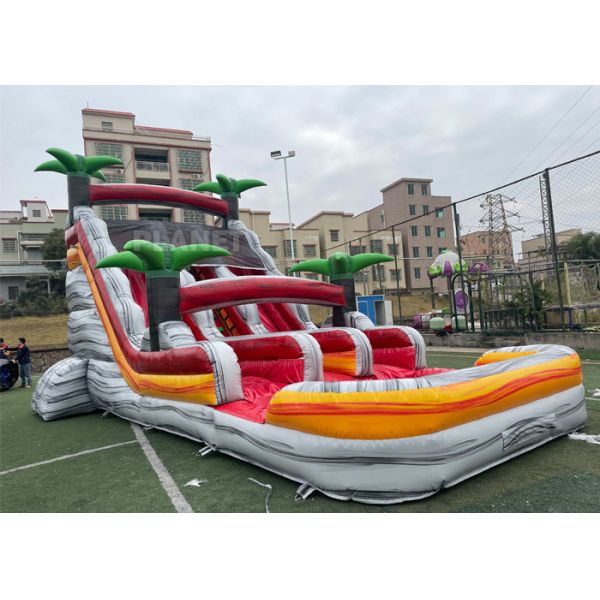 PVC Tarpaulin Puncture Proof Inflatable Water Slides With Pool