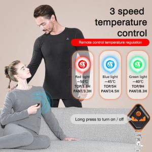 Fleece Lined Electric Heated Underwear Set Women Wireless Remote Control