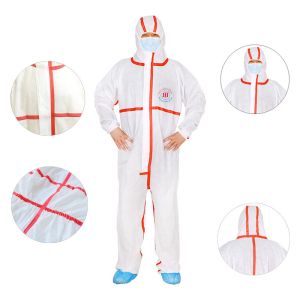 Non Woven Protective Sms Hazmat Suit Lightweight Insulated Taped Disposable