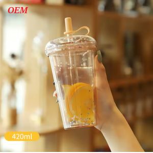 Buy cheap Milk Tea Straw Cup Transparent Double-Layer Plastic Water Cup from wholesalers