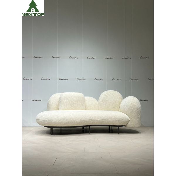 Shaped Fabric Velvet 3 Seats White Plush Sofa For Hotel Room Home Villa
