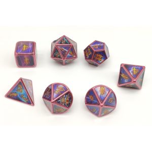 Hand Carved Metal Polyhedral Dice 7 Piece Set For Tabletop RPG