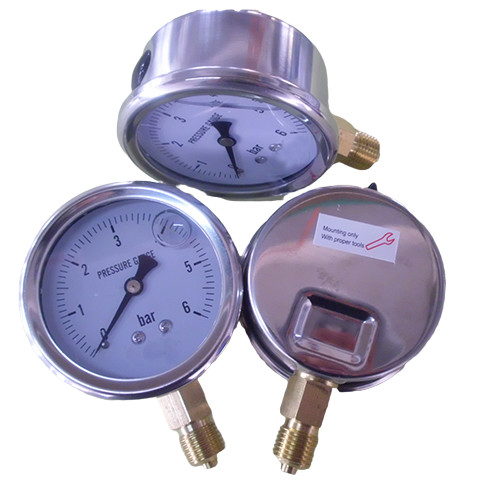 Quality Liquid Filled Vacuum 2.5in 6 Bar Liquid Filled Pressure Gauges 1/4 BSP for sale
