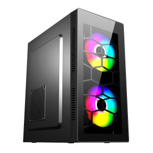 ETEK Gaming Computer Case MATX 2 Big RGB Fans On Front Panel Fan On Side Pandel