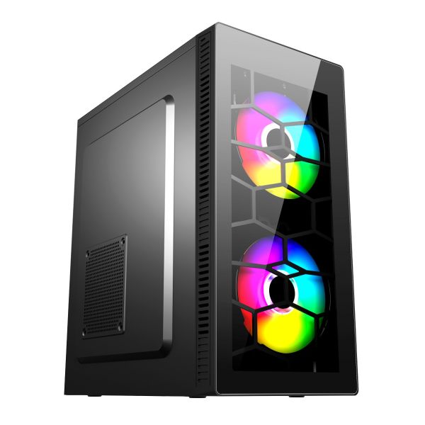 ETEK Gaming Computer Case MATX 2 Big RGB Fans On Front Panel Fan On Side Pandel