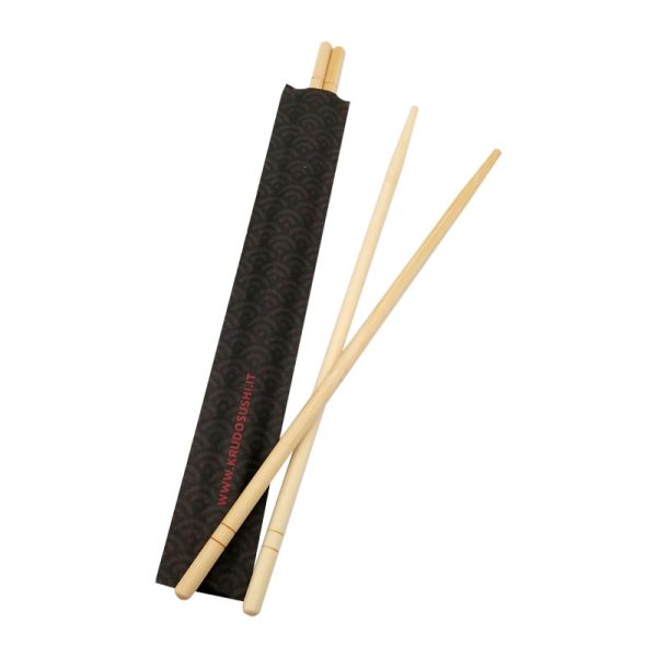 Quality Biodegradable Disposable Bamboo Chopsticks with Black Flower Paper Wrapping for sale
