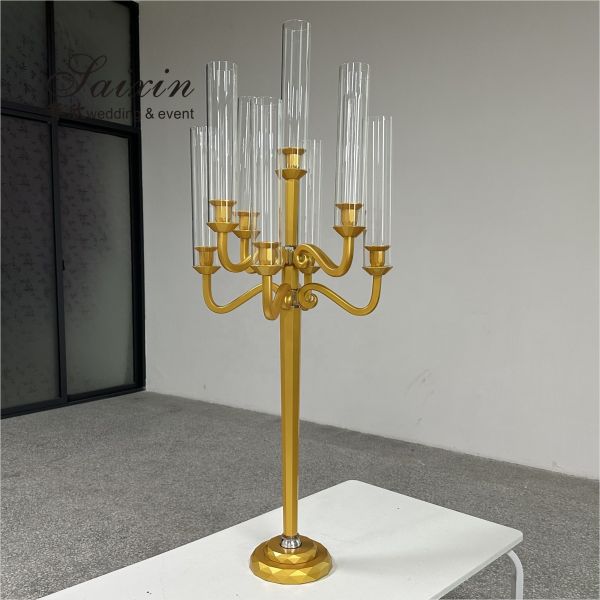 Quality 120CM Crystal Glass Candelabra 9 Arms Tall Crystal Candlesticks for sale