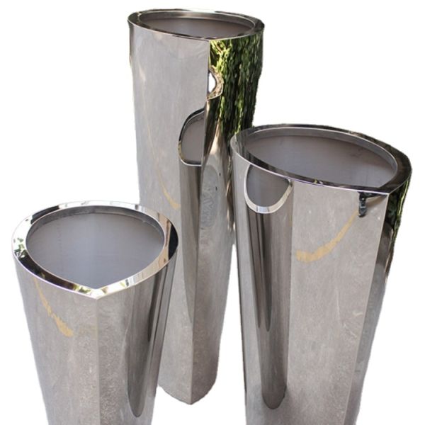 High and big mirror flower pots stainless steel silver planter