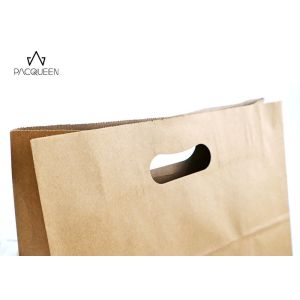 Reusable Takeaway Paper Bags Punched Handle White / Brown Kraft Paper