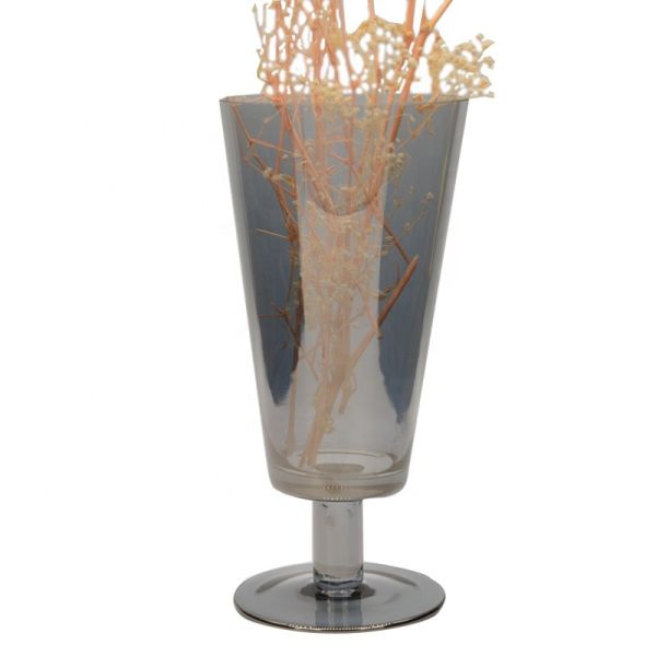 Quality Stemed Electroplated Grey Glass Candle Holder Centerpieces for sale