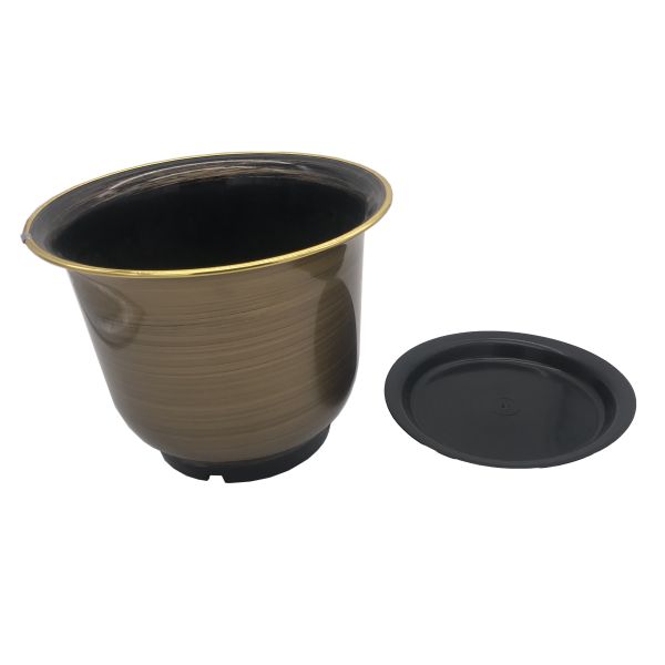 Quality Metal Shiny Plastic Flower Pot with Saucer Together Chinese Style for sale