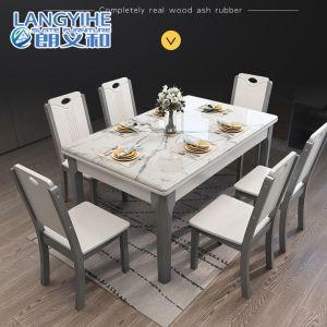 Solid Wood Rectangular Marble Dining Table Modern And Simple
