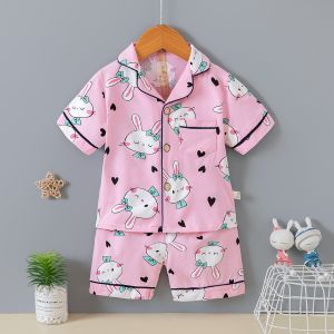 Buy cheap Lapel Pink Short Button Up Pyjamas Rabbit Pattern For 1-13 years old from wholesalers