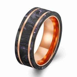 Buy cheap New Arrival Black Forged Carbon Fiber Ring with Purple Foil Plated Rose Gold Ring from wholesalers