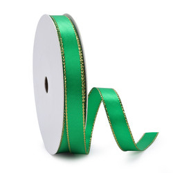 Hot Sale 16mm Colorful Metallic Gold Edged Double Face Satin Ribbon