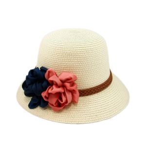 Flower Elegant Floppy Straw Beach Hat Woven Tree Patterns Available