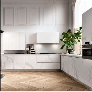 Melamine Finish Modern Modular Kitchen Cabinet L Shape Design