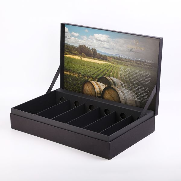 Buy cheap Tailered Rigid Black Paper With Texture 6 Bottle Wine Packaging Box With Cardboard Insert from wholesalers