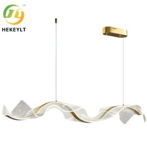 China Integrated LED Restaurant Bar Led Silk Wave Decoration Fengshui Art Front Desk Cash Register Ribbon Chandelier on sale