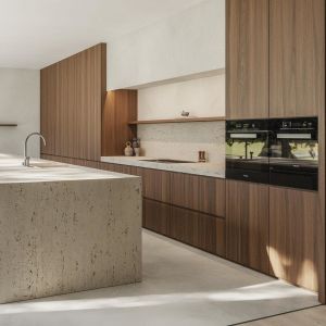 Custom Wood Grain Melamine Modern New Design Kitchen Cabinets For Apartment