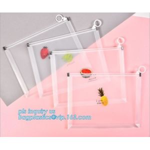 Buy cheap Custom Packaging Clear PVC Jelly Bag with Plastic Slider Zip lockk PVC Storage Cosmetics Packing Bag, white logo small pla from wholesalers