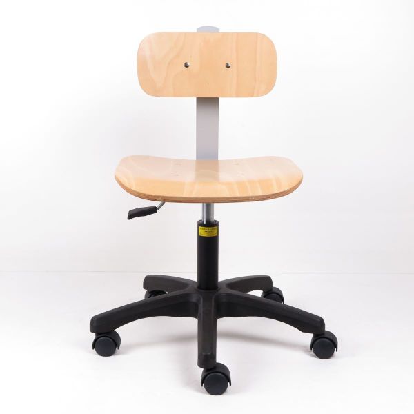 Yellowish Plywood Ergonomic Work Stool Backrest Adjustable In Height Polyamide