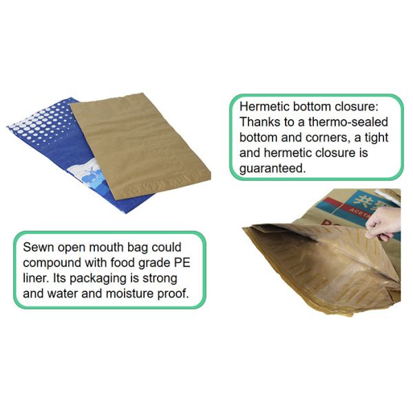 Eco Friendly 3 Layer Heat Sealed Paper Bags Horse Feed Pasted Open Mouth