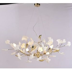 Ceramic Ginkgo Leaf Pendant Chandelier Lights Adjustable Suspended Line