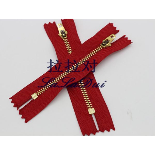 Red Tape Brass Long Coat Zippers , Normal Brass Teeth Jeans Bulk Metal Zippers