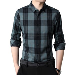 Buy cheap Knitted Broadcloth Plaid Shirts Polyester Viscose And Cotton Casual Shirt Long Sleeve For Man from wholesalers