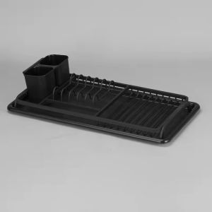 Home Basic Rustproof Aluminum Dish Rack With Draining Board And Utensil Holder