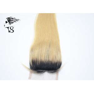 613 Blonde Lace Front Closure Piece With Dark Roots Long Silky Straight 14 Inch
