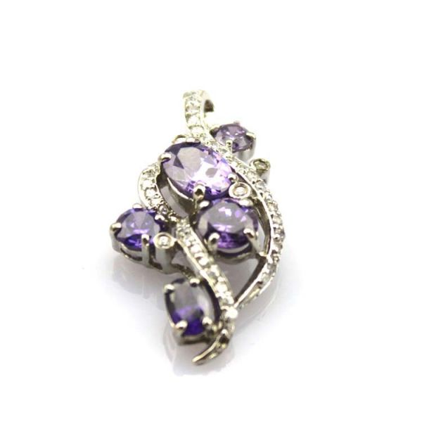 Sterling Silver Pave Purple and Cubic Zirconia Pendant (KP01)