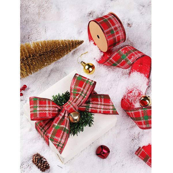 Wholesale 2 inch Christmas Black Red Bufflo Ribbon Wire Edged Custom Burlap Ribbon Plaid Wired Ribbon For Crafts