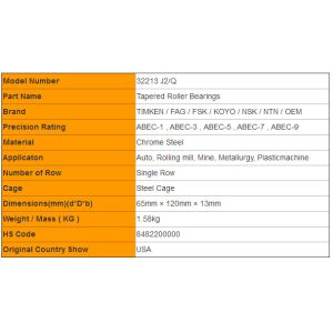 Buy cheap 32213 J2/Q Field Adjustable Tapered Roller Bearings for Industry from wholesalers