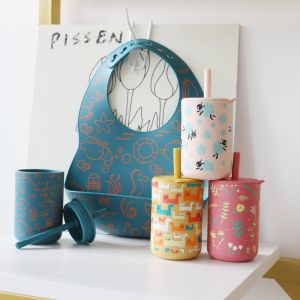 Printed Customization Drinking Silicone Sippy Cup With Straw