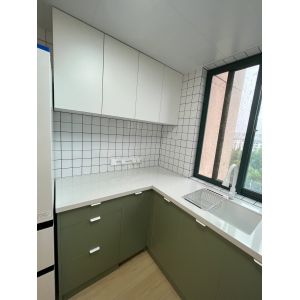 Buy cheap Melamine Kitchen Cabinet with Aluminum Handle & Quartz Countertop from wholesalers