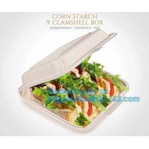 9 inch 3 compartment black food container corn starch clamshell,Corn Starch Food