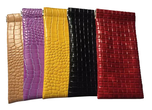 Quality 2024 hotting selling artificial leather spectacles pouch bag with elastic metal slip inside for sale