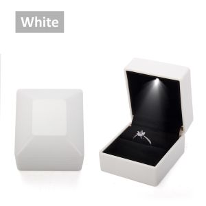 China LED Lighted White Piano Finish Jewelry Ring Packaging Box with Baking Paint and Flannelette Lining on sale